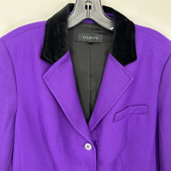 Talbots Wool Blazer Jacket 12 Velvet Collar Button Down Purple Black - Picture 6 of 7